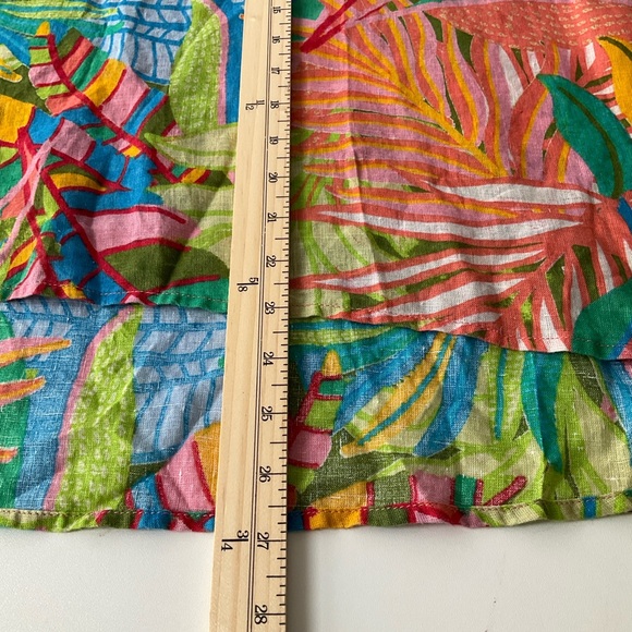 C&C California 1X Multicolor 100% Linen Tropical Foliage Print High Low Top - Picture 6 of 8